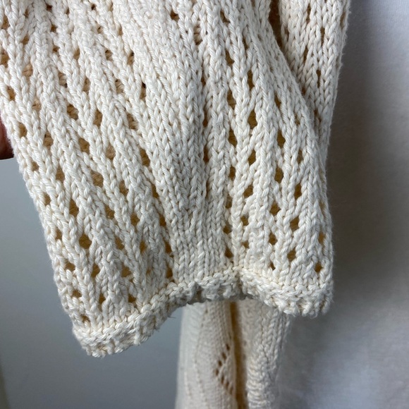 PURE Handknit Cream Open Front Crochet Sweater Cardigan Women’s Small/Medium - Picture 11 of 15